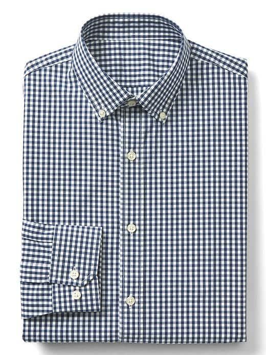 Gap Men Stretch Poplin Gingham Standard Fit Shirt - Comet Blue