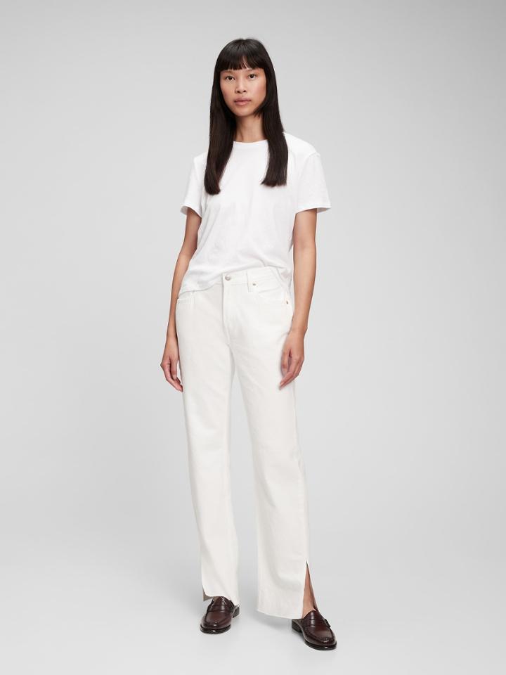 Mid Rise '90s Loose Split-hem Jeans With Washwell