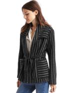 Gap Women Wool Blend Strip Short Coat - Black Stripe Combo