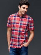 Gap Men Twill Plaid Short Sleeve Standard Fit Shirt - Weathered Red