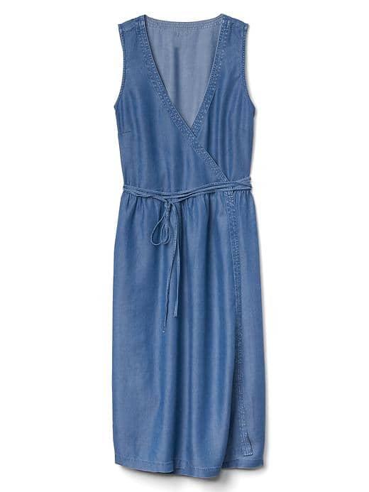 Gap Women Denim Sleeveless Wrap Dress - Medium Indigo
