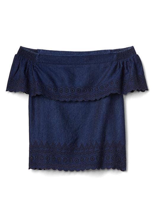 Gap Women Tencel Off Shoulder Eyelet Top - Dark Indigo