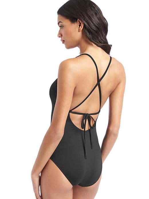 Gap Women Classic V Neck Swim One Piece - True Black