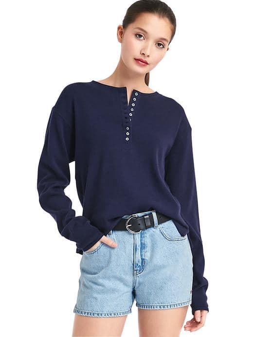 Gap Women The Archive Re Issue 10 Button Tee - Dark Night