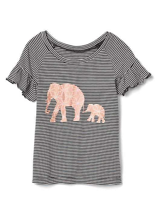 Gap Graphic Ruffle Sleeve Top - Elephant