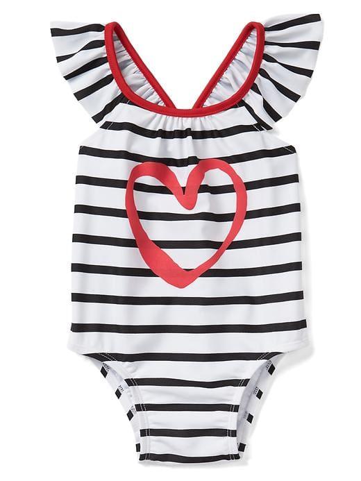 Gap Love & Stripes Flutter Swim One Piece - Ivory Frost