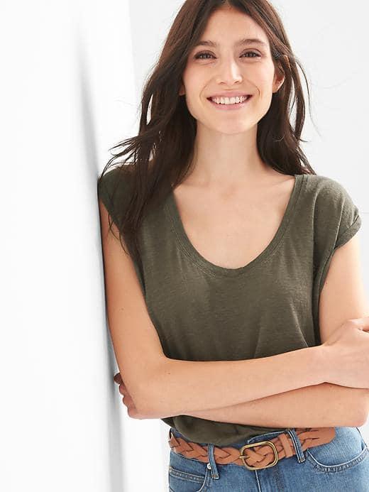Gap Women Linen Muscle Tee - Oil Green
