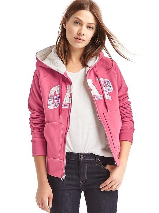 Gap Women Plaid Logo Sherpa Zip Hoodie - Winterberry