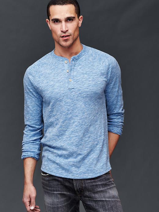 Gap Men Solid Slub Henley - Blue Streak
