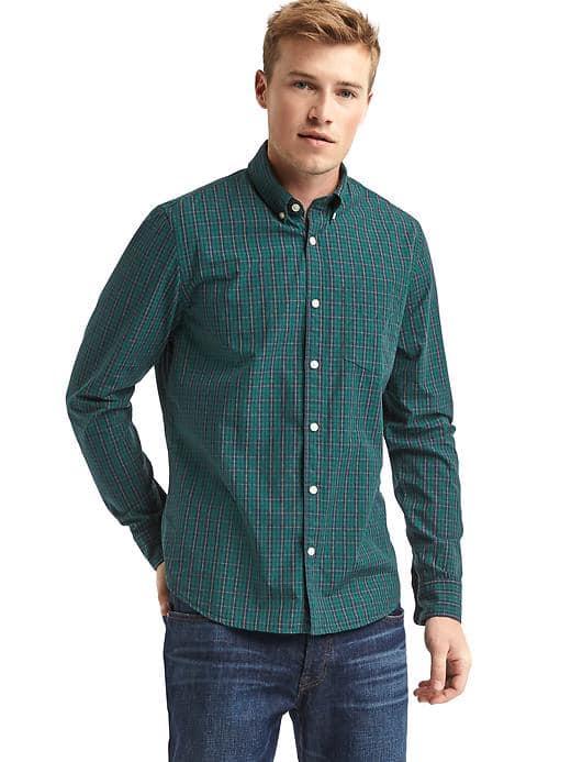 Gap Men True Wash Tartan Slim Fit Shirt - Green Pine