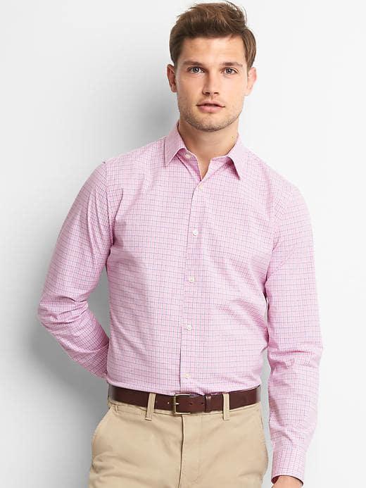 Gap Men Poplin Shadow Plaid Shirt - Beach Pink