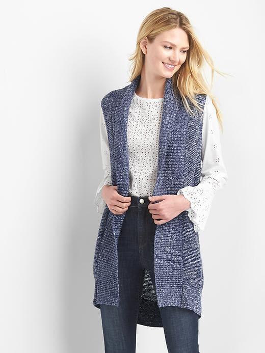 Gap Women Textured Shawl Vest - Navy Spacedye