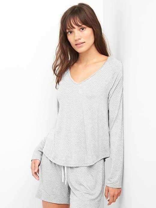 Gap Women Modal V Neck Sleep Tee - Dot Grey