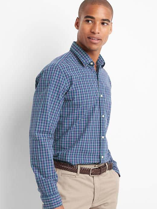 Gap Men Poplin Plaid Standard Fit Shirt - Velvet Teal