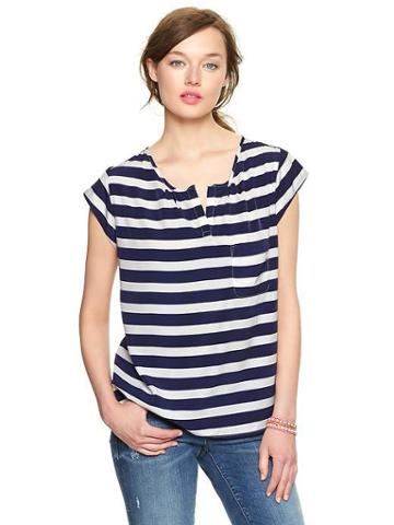 Gap Printed Cap Sleeve Slit Top - Navy & White Stripe