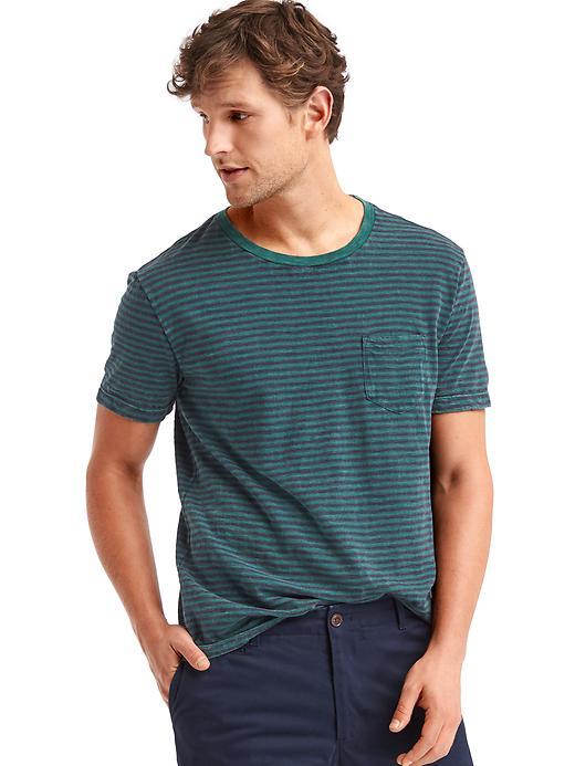 Gap Men Slub Stripe Pocket Tee - Navy Green Stripe