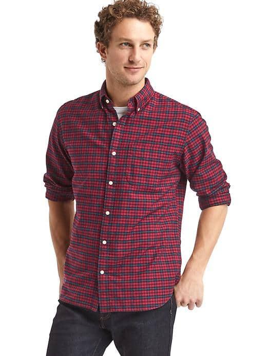 Gap Men Oxford Tartan Plaid Standard Fit Shirt - Lasalle Red