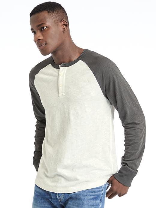 Gap Men Slub Jersey Baseball Henley - New Off White