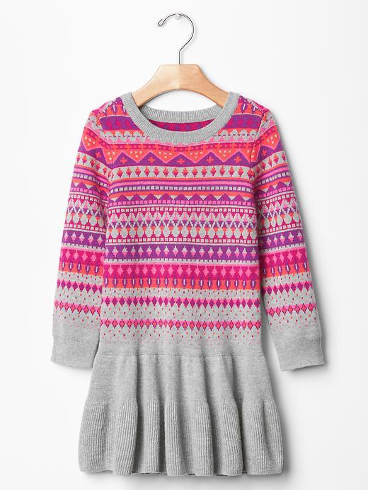 Gap Fair Isle Drop Waist Sweater Dress - Light Heather Gray