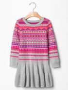 Gap Fair Isle Drop Waist Sweater Dress - Light Heather Gray