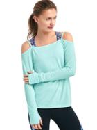 Gap Women Gapfit Breathe Off Shoulder Ballet Long Sleeve Tee - Blue Tint