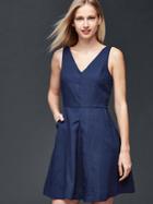 Gap Women Linen Fit & Flare Dress - Comet Blue