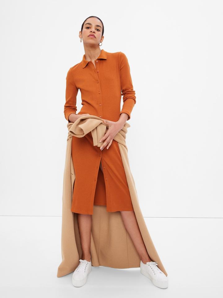 Rib Polo Shirt Midi Dress