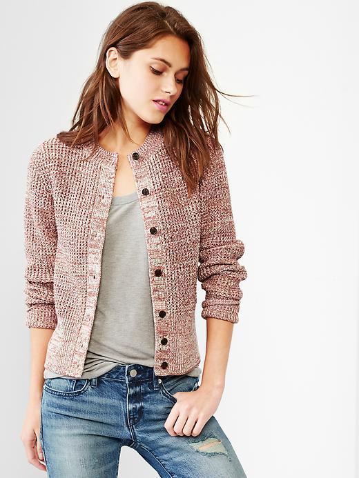 Gap Women Marled Waffle Cardigan - Pink Marled