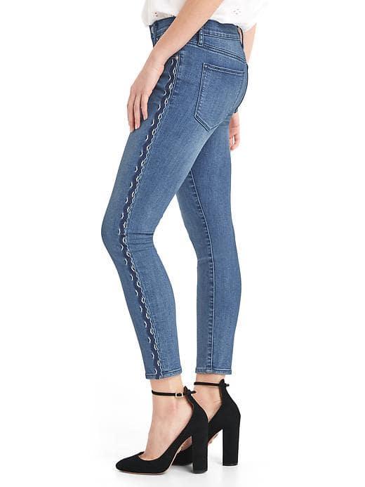 Gap Women Mid Rise Embroidered True Skinny Ankle Jeans - Medium Indigo