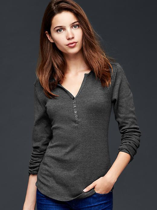 Gap Women Ribbed Henley Shirt - Charcoal