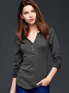 Gap Women Ribbed Henley Shirt - Charcoal