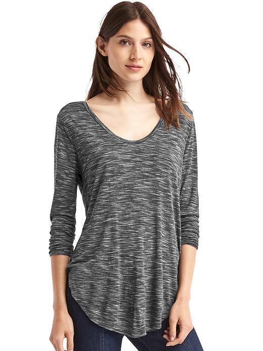 Gap Women Scoop Neck Long Sleeve Tunic - Space Dye Grey Marl