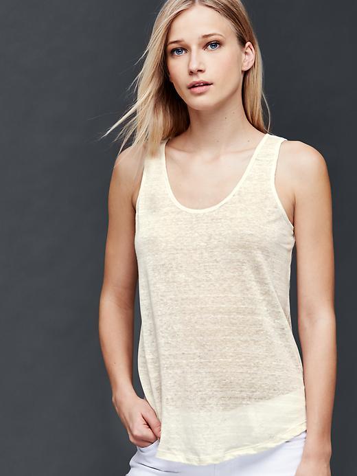Gap Women Linen Stripe Scoop Tank - Off White