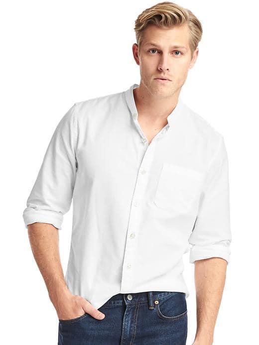 Gap Men Oxford Band Collar Slim Fit Shirt - White