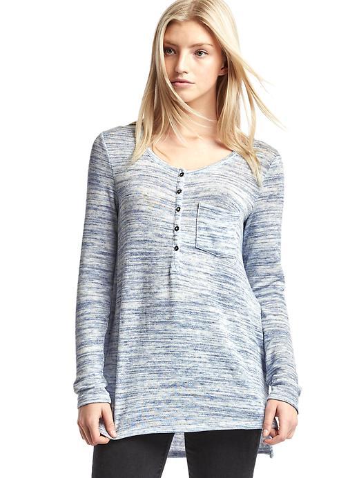 Gap Women Softspun Knit Pocket Henley - Blue Heather