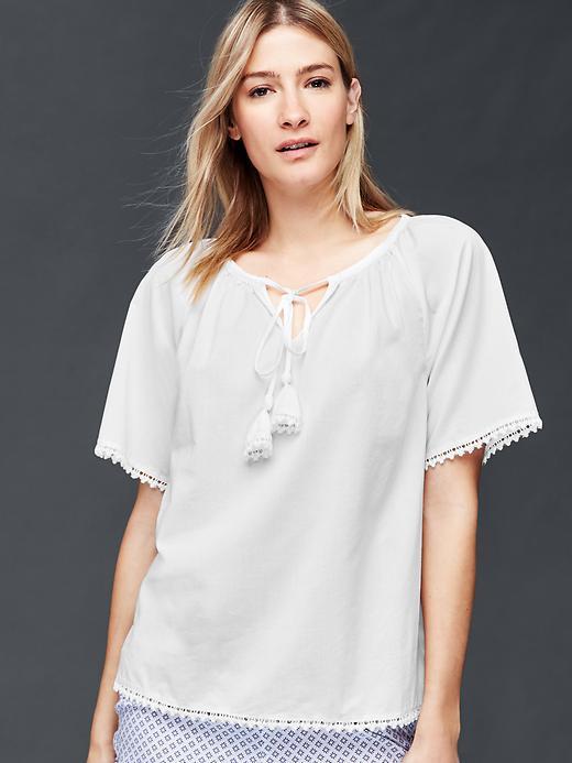 Gap Women Embroidered Trim Woven Top - Optic White
