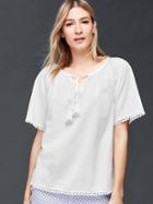 Gap Women Embroidered Trim Woven Top - Optic White
