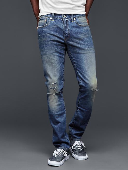 Gap Men 1969 Skinny Fit Jeans Medium Copper Tint Destroy Wash - Medium Copper Tint Destroy