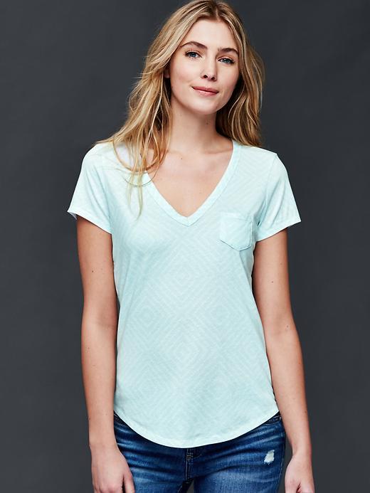 Gap Vintage Wash V Neck Diamond Tee - Daybreak Blue