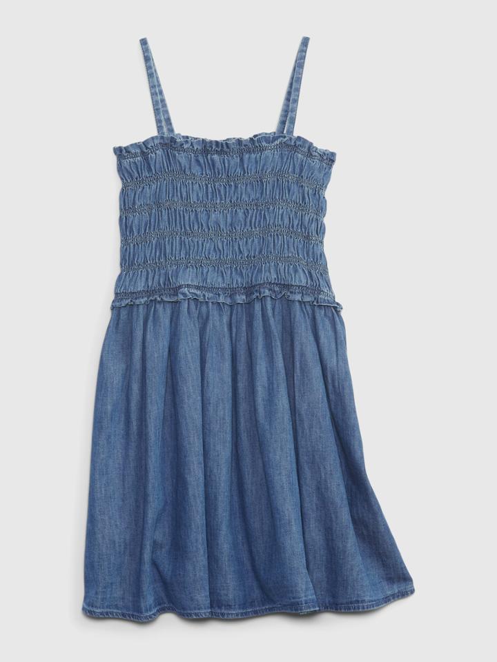 Kids Smocked Denim Dress With Washwell