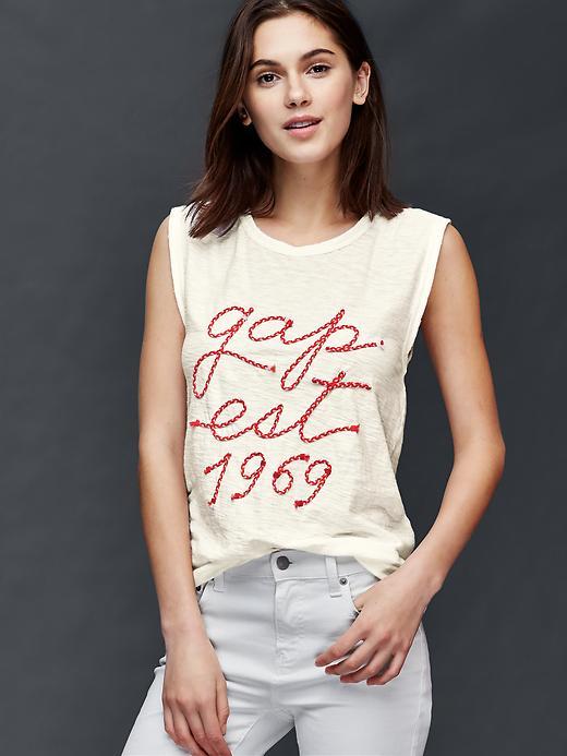 Gap Women Braid Logo Muscle Tank - Chalk