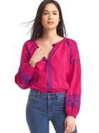 Gap Women Embroidery Split Neck Top - Pomegranate Juice