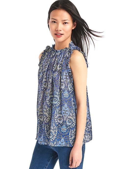 Gap Print Ruffle Blouse - Light Blue/navy