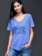 Gap Women Double V Graphic Logo Tee - Mosaic Blue