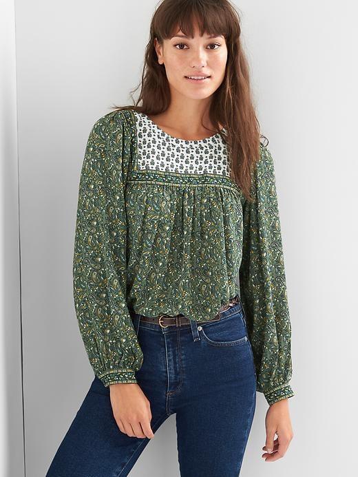 Gap Women Mix Print Paisley Top - Olive Moss