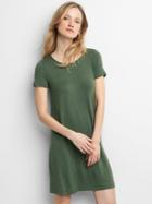 Gap Women Softspun Short Sleeve T Shirt Dress - Jungle Green