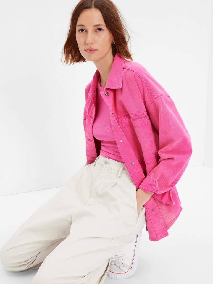 Denim Utility Shirt Jacket With Washwell