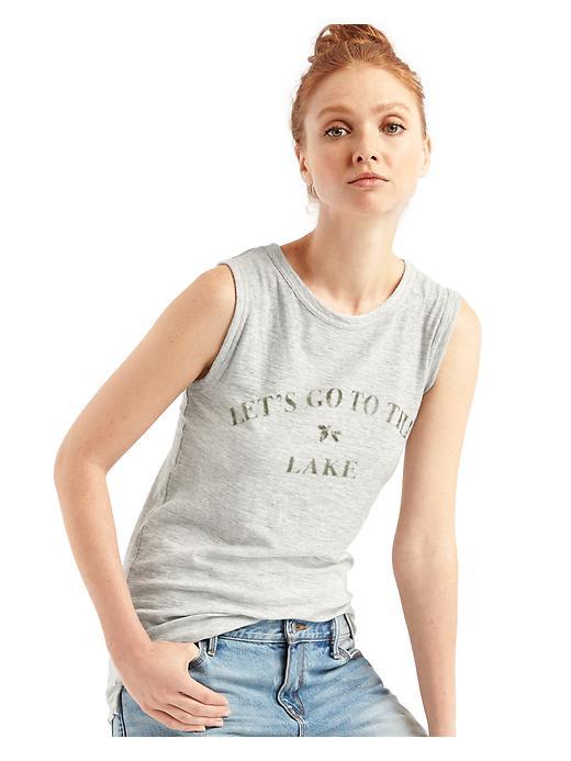 Gap Women Lake Graphic Muscle Tank - Heather Grey