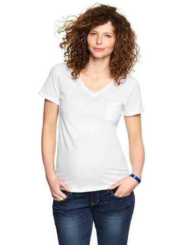 Gap Essential V Neck Pocket T - White