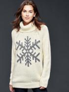 Gap Women Snowflake Turtleneck Sweater - White